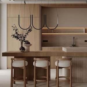 Gabinetes de cocina planos personalizados modulares de estilo moderno minimalista de chapa de madera con Isla de mármol personalizada - Product Image 2