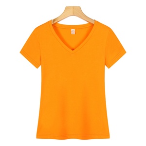 Camiseta de Mujer con Cuello en V, Color Sólido, Corte Ajustado, Ecológica, Mezcla de Algodón, para Uso Diario Informal, Manga Corta - Product Image 4