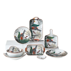 Unique Zebra Printed Design Porcelain Bowls and Plates Ceramic Luxury Dinnerware <b>Sets</b> for 6 People - Product Image 2