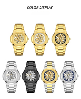 Herren Luxus Automatik-Mechanische Uhr Achteckige Lünette Skelett-Zifferblatt Edelstahlarmband Wasserdichte Business-Sportuhr