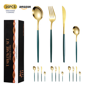 ชุดช้อนส้อมสแตนเลส 16 ชิ้น สีทอง สำหรับ 4 ท่าน ชุดมีด ส้อม ช้อน - Product Image 2