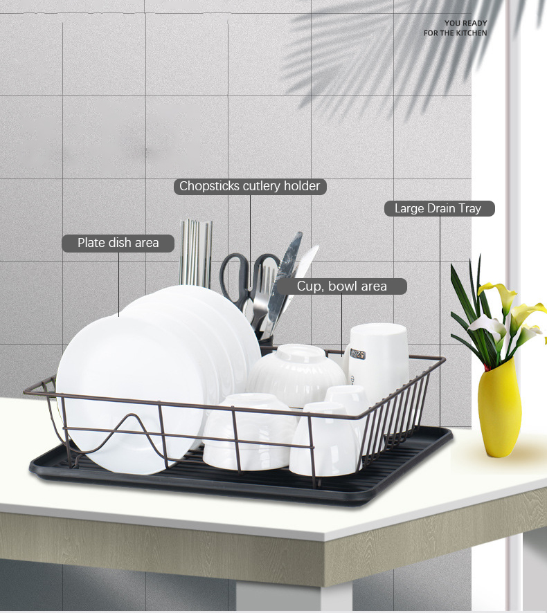 2022 Factory Wholesale Dish Drying Rack Plastic with Drip Tray Dish Racks  and Drainboard Set Kitchen Dish Rack Sink
