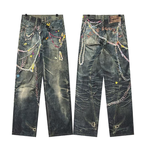Mụn trứng cá <span class=keywords><strong>Studio</strong></span> của nam giới chất lượng cao Thiết kế baggy denim quần Y2K thời trang dạo phố đau khổ rửa hip hop phong cách mùa đông jeans - Product Image 6