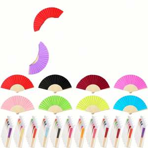Abanico de mano plegable de bambú ecológico con diseño de hueso hueco y seda, personalizado, multicolor, tallado, para bodas, invitados, promoción y deportes - Product Image 1