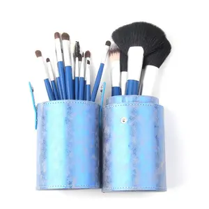 18 pcs cabelo natural feito de cosméticos set pincel de maquiagem kit com tubo de escova redonda azul