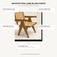 Chaise de salle à manger en bois de chêne massif et rotin naturel, style vintage du milieu du siècle, fauteuil Pierre Jeanneret, mobilier commercial pour restaurant et café