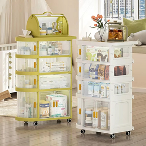 Carrito plegable para bebé, estantes con ruedas, carrito <span class=keywords><strong>auxiliar</strong></span> móvil para bebé, suministros multicapa, organizador de estantes de almacenamiento de artículos diversos para aperitivos - Product Image 5