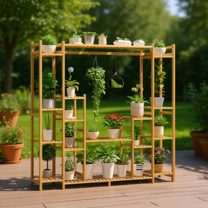 Support à plantes en bambou à 9 niveaux avec étagère suspendue pour usage intérieur et extérieur - Product Image 2