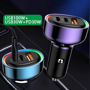 Cargador de coche de carga rápida de 60W, adaptador con dos puertos tipo C, un puerto USB, chip inteligente, diseño antivibraciones, indicador LED, cargador de coche multipuerto STW - Product Image 5