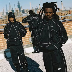 Комплект спортивной одежды из полиэстера и нейлона для мужчин: куртка-ветровка оверсайз и брюки в уличном стиле, высокое качество, оптом от производителя - Product Image 1