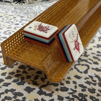 Supports de Mahjong en Acrylique avec Fermeture Magnétique, Texture Tressée en Rotin Ambré, Accessoires de Jeu Durables et Écologiques