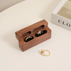 EQ <b>Small</b> Solid Walnut Wood Jewelry <b>Box</b> Magnetic Snap Closure-Scratch Resistant Travel-Friendly <b>Gift</b> for Rings Earrings Necklaces - Product Image 4