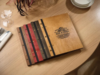 Carpeta de Menú de Madera con Correa de Cuero, Cubierta para Lista de Vinos de Restaurante, Porta Menús Personalizado