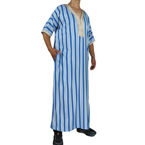 Vêtements arabes islamiques pour hommes, <span class=keywords><strong>Djellaba</strong></span>, Abaya de Dubaï, Kaftan musulman, Caftan du Moyen-Orient, Robe ample décontractée à capuche rayée, Jubba, Thobe - Product Image 4