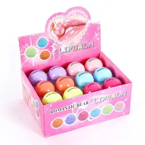 Di Vendita caldo Romantico Orso Sfera Rotonda Lipbalm Carino Frutta Sapore Balsamo Per Le Labbra di Bellezza di Trucco Labbra Cura Balsamo per le labbra