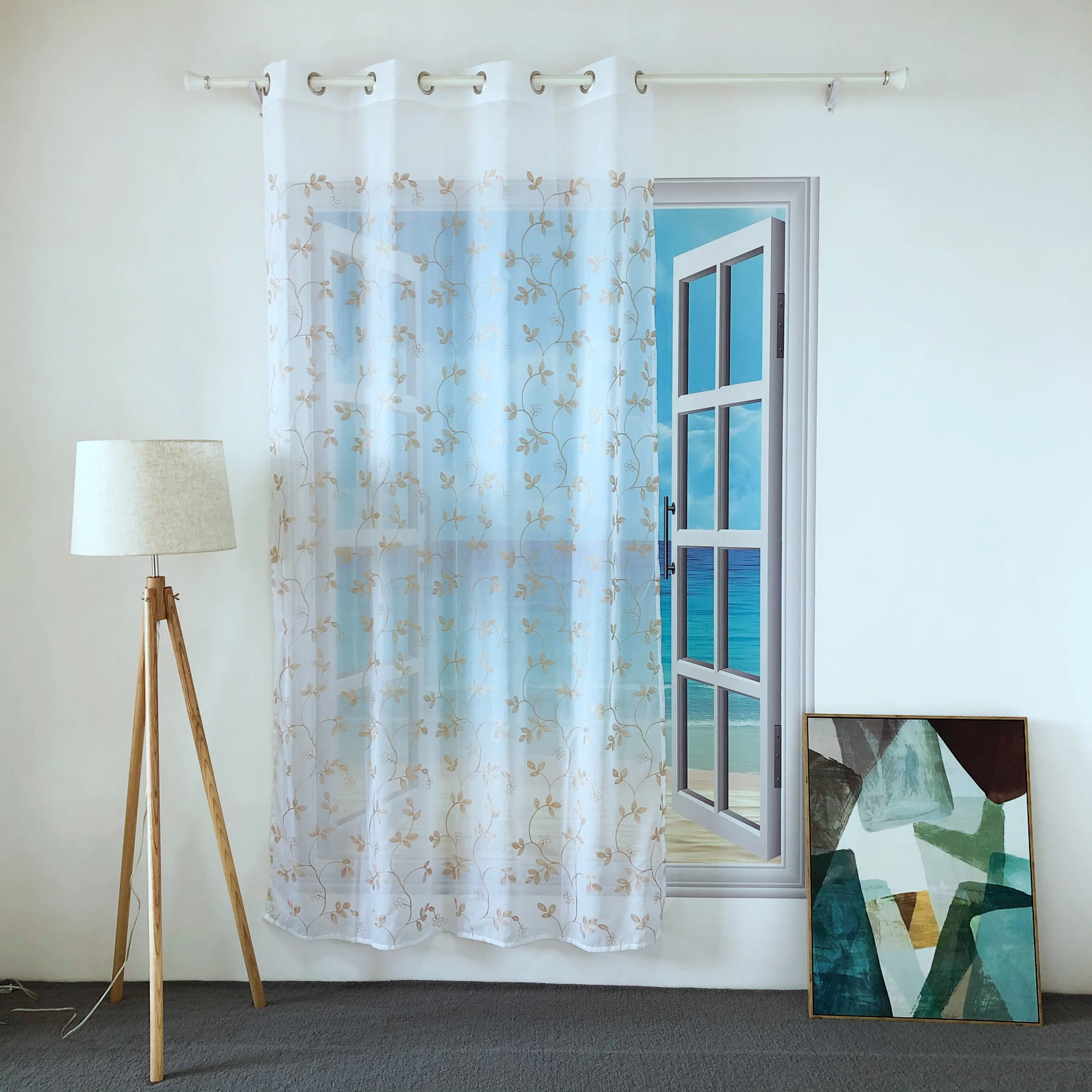 NICE DESIGN HI QUALITY FANCY ELEGANT EMBROIDERY SHEER PANEL CURTAIN FOR LIVING ROOM AND HOTEL EMD-41 VOILE