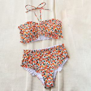 ツーピースフリル花柄ビキニひも水着女性用高級ビーチウェア水着セット - Product Image 2