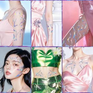 Autocollant de tatouage temporaire holographique blanc pour le visage et le corps, motif chasseur de démons, pour Halloween, cosplay, festival, fête, tendance, facile à appliquer - Product Image 3