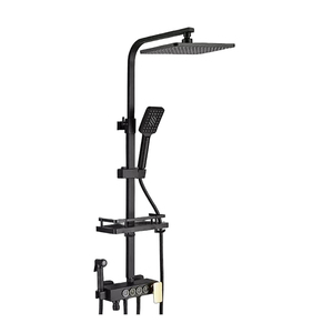 Système <span class=keywords><strong>de</strong></span> <span class=keywords><strong>douche</strong></span> thermostatique <span class=keywords><strong>de</strong></span> luxe carré noir pour salle <span class=keywords><strong>de</strong></span> bain, mitigeur en laiton à poignée unique, jet <span class=keywords><strong>de</strong></span> pluie et <span class=keywords><strong>de</strong></span> massage, affichage numérique - Product Image 4