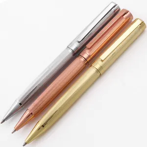 قلم حبر معدني فاخر قابل للطباعة باللون الذهبي الوردي مع علامة تجارية منقوشة