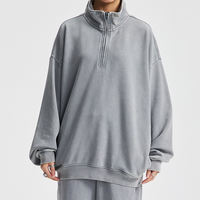 Sweatshirt Pullover setengah ritsleting kerah berdiri Hoodie ukuran besar 100% katun Batik asam cuci Hoodie 430Gsm French Terry Hoodie untuk pria