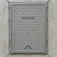 Tapa de alcantarilla compuesta Wave FRP 21x28 5-T, resistente a la intemperie, para seguridad en estacionamientos, función de carga, rectangular gris con asa