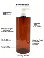 Bouteille à pompe en plastique de 1 L, distributeur de liquide rechargeable en PET de qualité alimentaire pour shampoing, gel douche, savon pour les mains