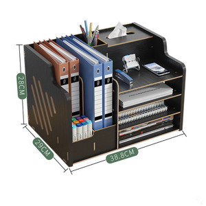 Organizador de escritorio de madera de bambú personalizado, estante de libros, mesa de papelería, organizador de archivos para oficina - Product Image 3