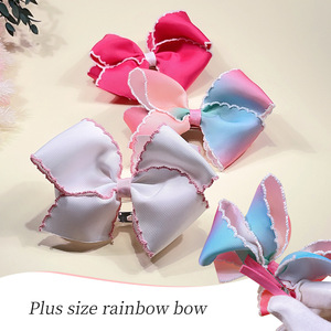Barrette à <span class=keywords><strong>cheveux</strong></span> pour enfants, grande pince à <span class=keywords><strong>cheveux</strong></span> en ruban arc-en-ciel fait main avec bord en tissu - Product Image 4