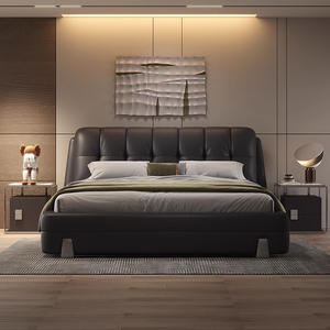 Italiaanse Luxe Kingsize Tweepersoonsbed Van Hoge Kwaliteit Ecologisch Lederen Hoofdeinde Moderne Koningin Slaapkamermeubels Afgeprijsd - Product Image 1