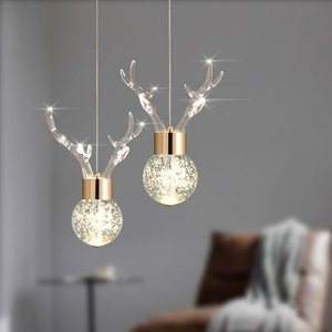 Luxury <b>Crystal</b> Antler Bedside Pendant <b>Light</b> Creative Modern Minimalist Bar Design Nordic Style AC Power Middle LED Adjustable - Product Image 1