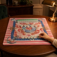 Tapis de jeu de mahjong américain avec imprimé nautique d'écrevisses, d'ancre et de phare, tapis de table antidérapant en caoutchouc