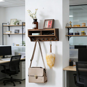 Wooden Key Rack Wall Mounted Entryway Storage Organizer With <b>Hooks</b> For Keys Glasses And Decor Charcoal <b>Black</b> Rectangle - Product Image 2