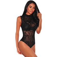 Nouvelle mode sexy, combinaison en dentelle à manches longues et col haut pour femmes, lingerie transparente à taille haute, ensemble de vêtements de nuit à motifs