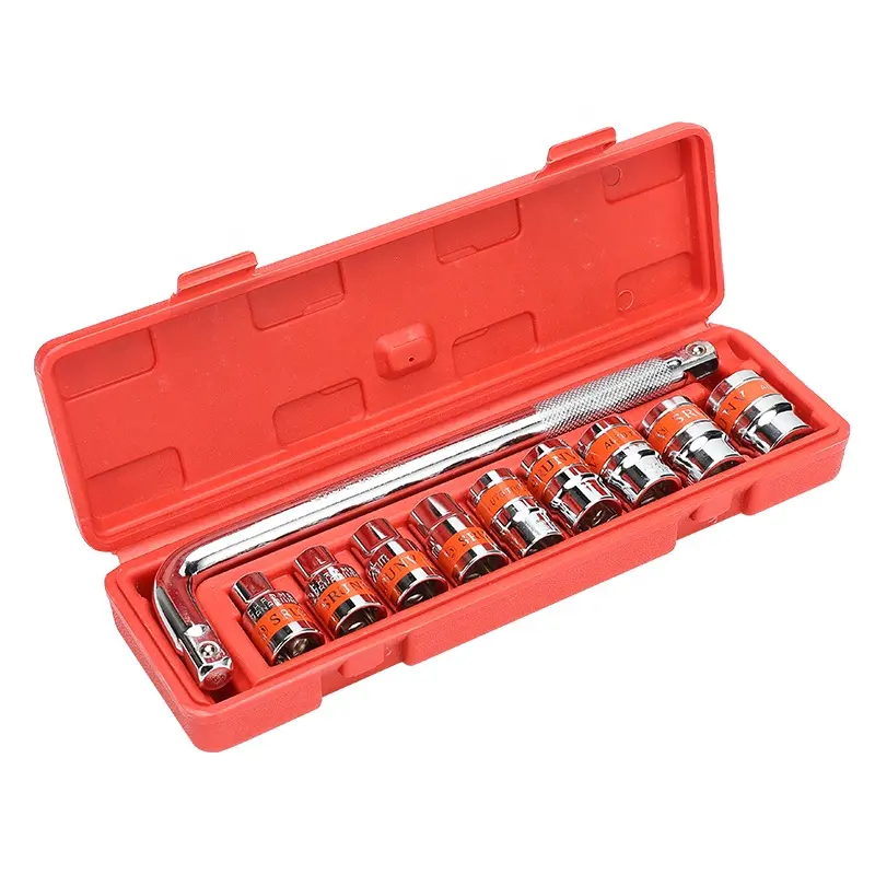 Factory 10 Pcs 1/2"Dr Socket Tool Set L Extension Bar Mirror Finish Socket Wrench Set With Red Box