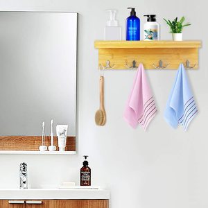 <span class=keywords><strong>Étagère</strong></span> murale en bois, <span class=keywords><strong>porte</strong></span>-<span class=keywords><strong>manteau</strong></span> suspendu, <span class=keywords><strong>étagère</strong></span> murale en bambou, <span class=keywords><strong>étagère</strong></span> d'entrée <span class=keywords><strong>avec</strong></span> 4 doubles crochets en alliage pour l'entrée couloir chauve-souris - Product Image 5