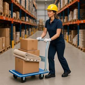 भारी शुल्क फ्लैटबेड हैंड ट्रक 300 किलोग्राम भार क्षमता 2 फिक्स्ड + 2 स्विवेल व्हील नॉन स्लिप फोल्डिंग प्लेटफॉर्म ट्रॉली गाड़ी - Product Image 4