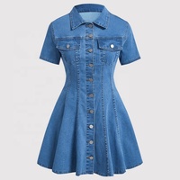 Robe en jean YUANBOFEI pour femme, mini-robe décontractée à manches courtes boutonnée, coupe évasée, délavée foncée et claire, idéale pour l'été