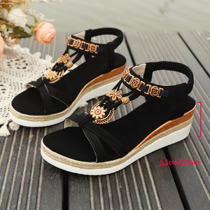 Women New Wedge Summer Open-Toe Thick Sole Platform <b>Sandals</b> Elastic Roman <b>Sandals</b> - Product Image 4