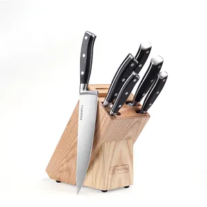 طقم سكاكين طاهٍ للمطبخ احترافي مصنوع من 7 قطع 5Cr15Mov من النصل المقاوم للصدأ مع مقبض مصنوع من مادة ABS مع شكل كتل خشبية