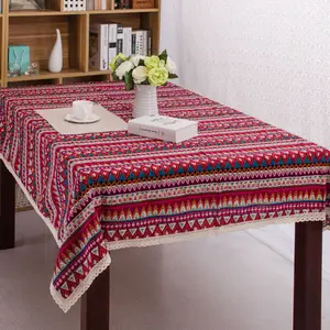 Table Cloth Home Decor Fancy Checks Striped 100% Cotton Customized Design Linen Woven Factory Manufacturing
