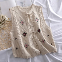 Cardigan brodé floral de style coréen rétro pour femme – Haut en maille respirant et fin, style décontracté pour le printemps