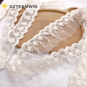 Factory Custom Kant Mesh Stof Kledingstuk Accessoires Melk Zijde Tule Stof Fancy Borduren Lace Trim Fancy Lace