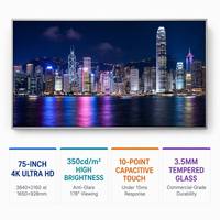Pantalla Digital Publicitaria LCD IPS de 75 Pulgadas, Montada en Pared, 4K Ultra HD, Vidrio Templado, CMS Integrado, RDM Basado en la Nube