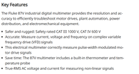 Multimètre numérique industriel MT-Fluke 87V True RMS 1000V III IV avec fonctions de mesure de température et de capacité, test de variateurs de fréquence (VFD) et garantie