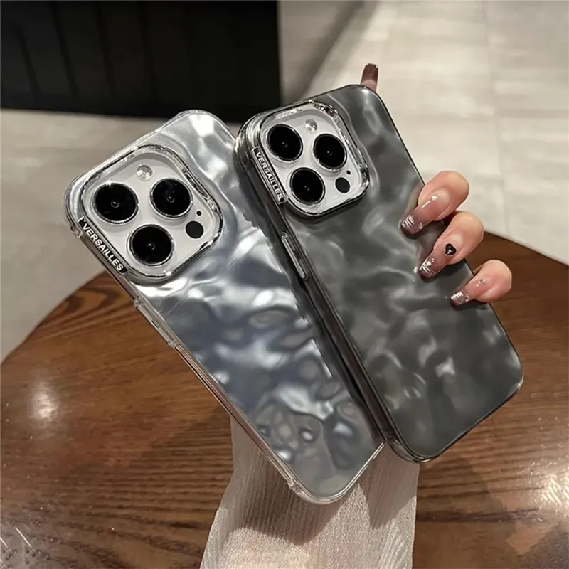 Lüks 3D su dalgalanma kaplama Lens koruyucu mat yumuşak iPhone için kılıf 15 14 Pro Max 13 12 11 artı darbeye sert arka kapak