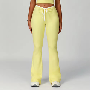 Legging de yoga évasé taille haute à contraste de couleurs personnalisé, extensible dans les 4 sens, avec cordon de serrage plié, effet push-up et évacuation de l'humidité - Product Image 2