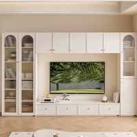 Meuble TV mural crème français, vitrine à portes cintrées, armoire de rangement personnalisée pour salon avec tiroirs OEM ODM