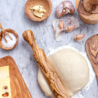 Rouleau à pâtisserie en bois d'olivier avec poignées |   Outil de cuisine tunisien fait main |   OEM / Vente en gros