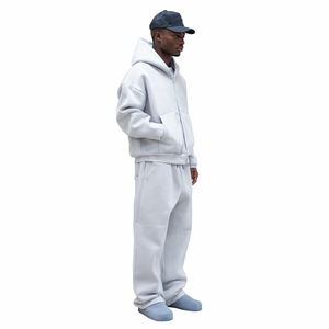 Custom Zipper <strong>Tracksuit</strong> Hoodie And Sweatpants Set Designer 100% Cotton Sports Baggy Flared <strong>Tracksuit</strong> Set For Men High Quality - Product Image 4